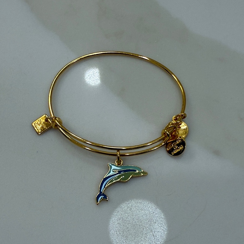 Gold Dolphin Charm Bangle Bracelet Alex and Ani